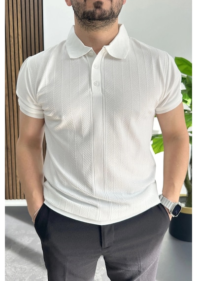 Erkek Desenli Polo Yaka Tişört Beyaz Edw460 Beyaz