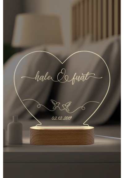 Çiftler İçin Güvercin Motifli Kişiye Özel Led Gece Lambası Masif Ahşap Tabanlı Usb Kablolu Pleksi Led Gece Lambası Çiftler İçin Güvercin Motifli Kişiye Özel Led Gece Lambası Masif Ahşap Tabanlı Usb Kablolu Pleksi Led Gece Lambası