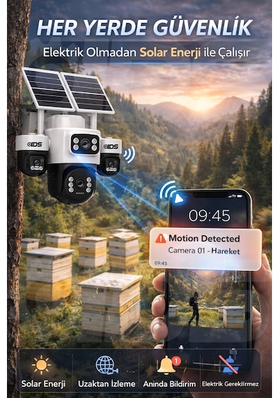 4 Kameralı 3 Otomatik 20mp 4g Güneş Enerjili Solar Güvenlik Kamerası 180gb İnternet 128gb Sd Kart