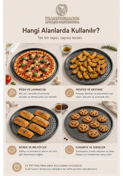 Profesyonel Delikli Pizza Tepsisi 32 Cm - Yanmaz Yapışmaz Çıtır Tabanlı Karbon Çelik Lahmacun Ve Börek Tepsisi 7 Diğer