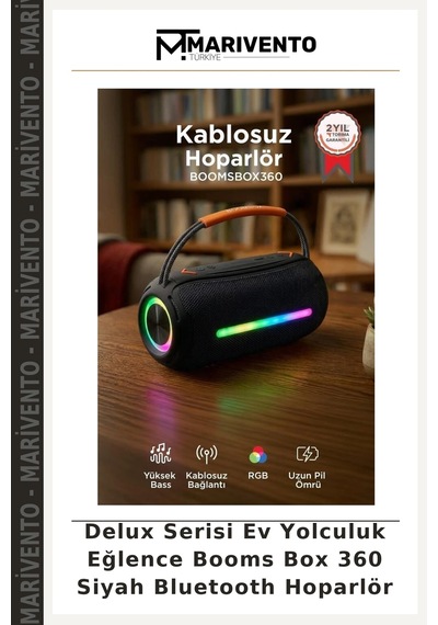 Delux Serisi Ev Yolculuk Eğlence Booms Box 360 Siyah Bluetooth Hoparlör