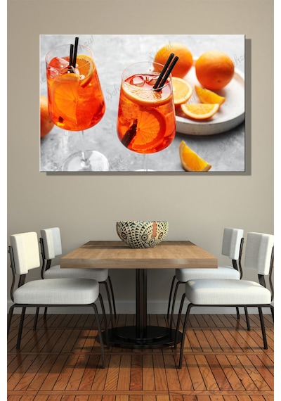 Yatay Tekli Kanvas Duvar Tablosu Modern Lokanta Kafe Restoran Mutfak Bar Portakal Kokteyl İçecek
