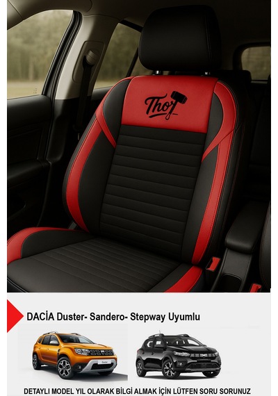 Thor Tay Tüyü Oto Koltuk Kılıfı Dacia Sandero-stepway-duster Uyumlu Kırmızı