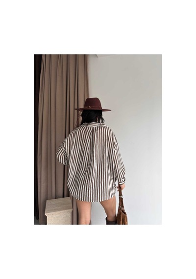 Unika Boutique Çizgili Oversize Gömlek Kahverengi