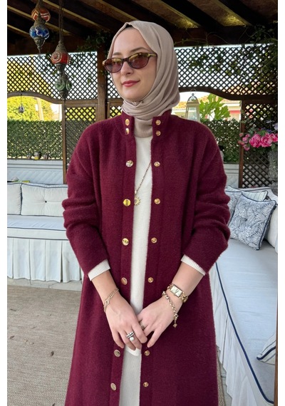 Rabia Şamlı Yakut Angora Triko Kap Bordo Normal