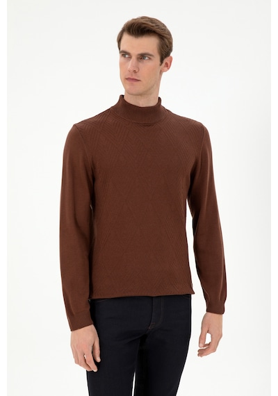 U.S. Polo Assn. Erkek Slim Fit Yarım Balıkçı Yaka Kahverengi Kazak 50297038-VR029