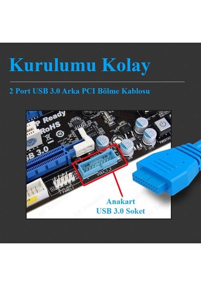 Koodmax 19 Pin Usb 3.0 Arka Pci Panel Braketi 2 Port Çoklayıcı Kablo