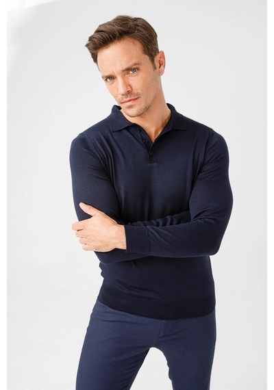 Desen Triko Erkek Basic Polo Yaka İnce Triko Kazak 02421601 K Laci K Laci