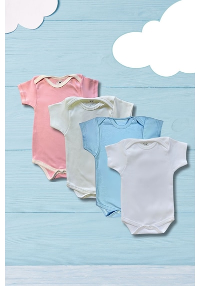 Betül Bebek Kısa Kollu 4'lü Organik Pamuk Çıtçıtlı Bebek Body & Zıbın Pembe,ekru,mavi,beyaz Çok Renkli