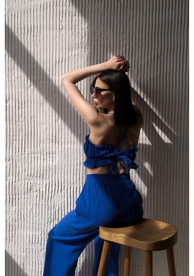 Mai Collection Mai Studios Co. Harvey Saks Mavi Müslin Crop Takım Saks Mavi Mai Collection Mai Studios Co. Harvey Saks Mavi Müslin Crop Takım Saks Mavi
