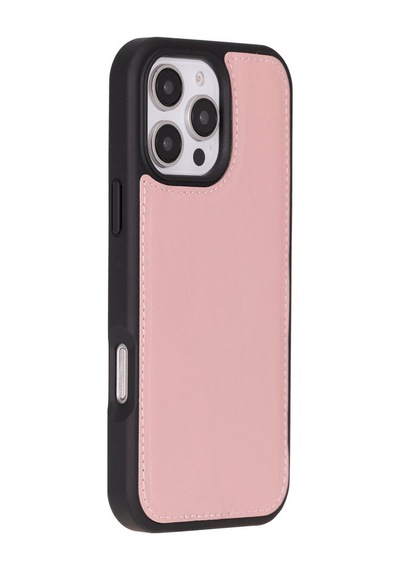 Cüzdan Taşıma Derdi Olmadan İphone 16 Pro Uyumlu Hakiki Deri El Yapımı Kart Yuvalı Kılıf Toz Pembe siyah