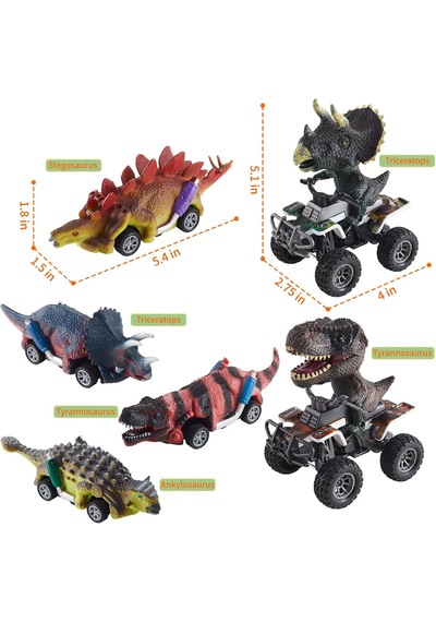 Çek Bırak Dinozor Atv Motor Oyuncak Araba 6 Lı Set