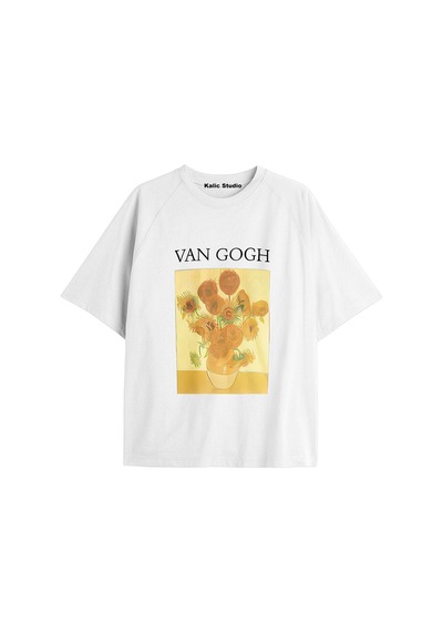 Kalic Studio Unisex Van Gogh Baskılı Oversize Tshirt Beyaz-89
