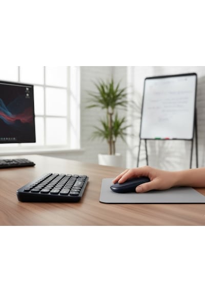 Kablosuz Lacivert Bluetooth Klavye Mouse Seti Yuvarlak Tuşlu Tasarım, Türkçe Q Dizilim, Taşınabilir, Ev Ve Ofis Kullanımına Uygun Lazer