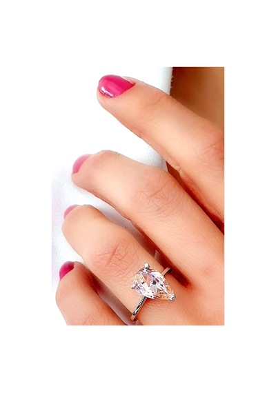 Sky Diamond Pink Morganit Taşlı 925Ayar Gümüş Lüks Damla Yüzük