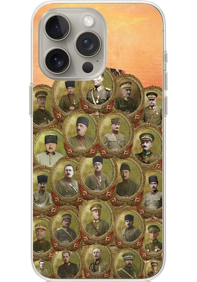 Apple Uyumlu iPhone 15 Pro  Atatürk Ve Kurtuluş Savaşı Komutanları Baskılı Silikon Kılıf Renkli