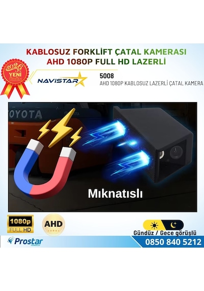 Kablosuz Lazerli Forklift Çatal Kamerası Ahd 1080p Full Hd Mıknatıslı Su Geçirmez Gece Görüşlü Tekli Kamera