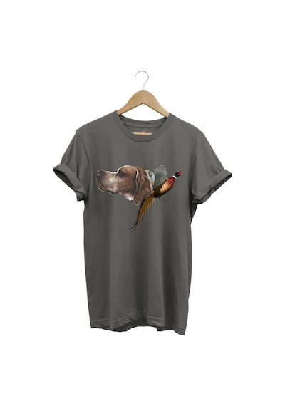 Av Köpeği Ve Av Sülün Kuşu Baskılı Gri T-shirt Antrasit