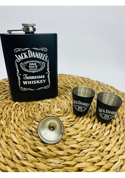 Ahşap Kutukasa Jackdaniel Metal Matara Seti 2şatbardaklı/aly1... Siyah - Kırmızı