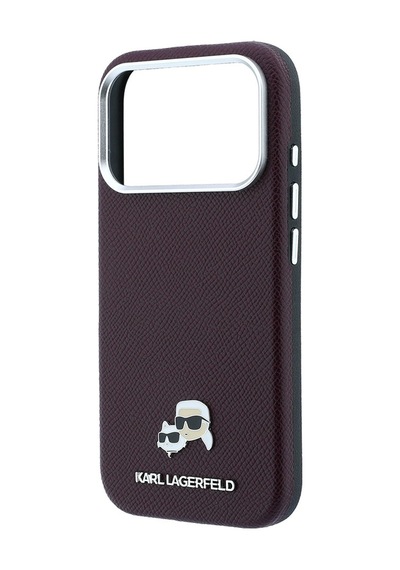 Apple Uyumlu iPhone 18 Pro Kılıf Karl Lagerfeld Lisanslı M-safe Özellikli K&c Heads Metal Logolu Pu Kapak Bordo
