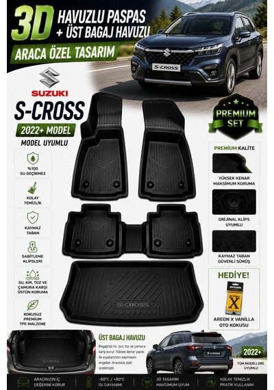 Suzuki S-cross 2022+ Model Uyumlu 3d Araca Özel Havuzlu Paspas+ust Bagaj Havuzu Birebir Uyum