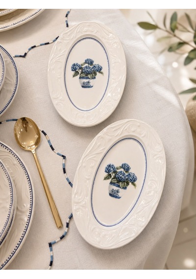 26 Parça 6 Kişilik Vintage Hydrangea Yemek Takımı-7210 Beyaz