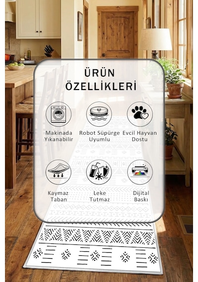 Ehl 172 Beyaz Yıkanabilir Mutfak Halısı