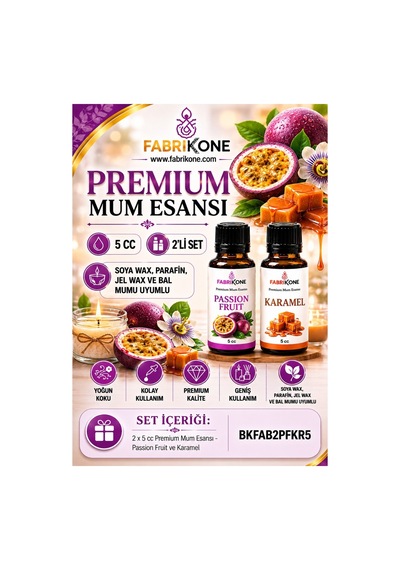 Premium Mum Esansı 5 Cc 2'li Set - Passion Fruit, Karamel - Soya Wax, Parafin, Jel Wax Ve Bal Mumu Uyumlu Bkfab2pfkr5 Karışık