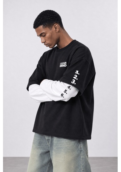 Respire Erkek Double Sleeve Oversize Sweatshirt Siyah