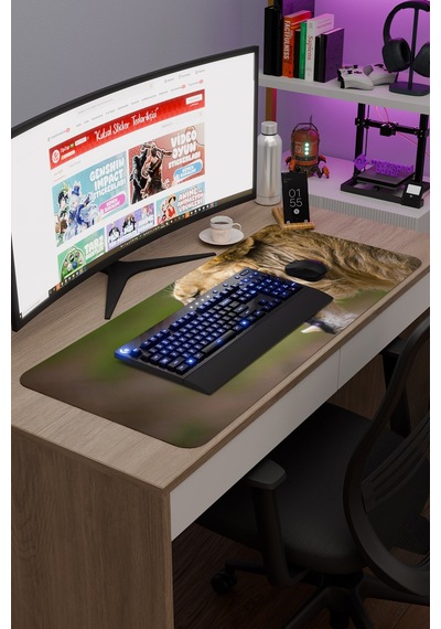 Aslan Kaymaz Dikişli Kauçuk Oyuncu Mousepad V1 - 90x40 Xxl Gaming Mouse Pad Fare Altlığı