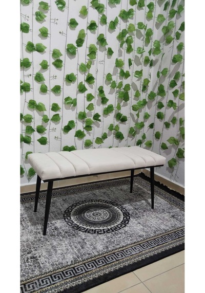 Özcan Metal Siyah Metal Ayaklı Metal Kasalı Bench Mutfak Salon Antre Yatak Odası Balkon Puf Bank Krembeyaz