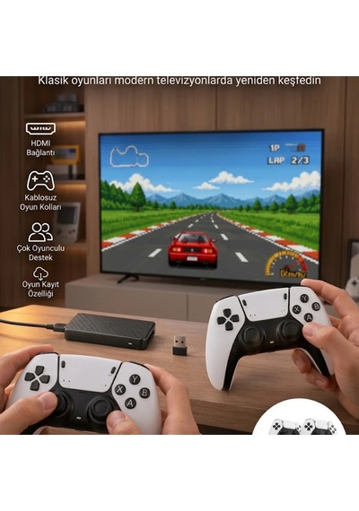 64gb Retro Oyun Konsolu Kablosuz Joystick Seti Hdmı Destekli Taşınabilir