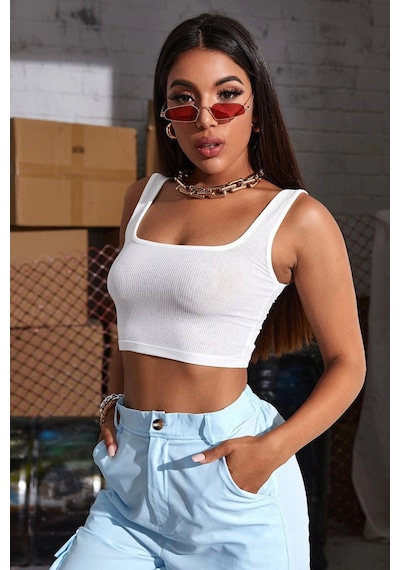 Najmaddin.com Beru Kadın Beyaz Kalın Askılı Crop Top Büstiyer