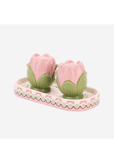 Fields Pembe Stoneware Lale Formlu Tuzluk Ve Biberlik 14,5x8x7 Cm