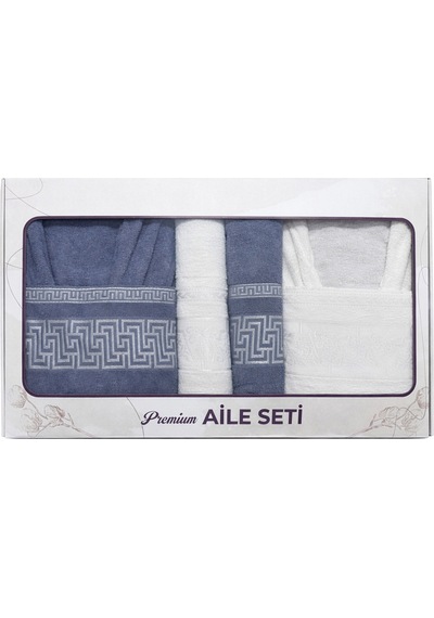 6 Parça Aile Bornoz Seti Yüksek Emici, Dayanıklı & Yumuşak Doku, %70 Pamuk %30 Polyester Beyaz