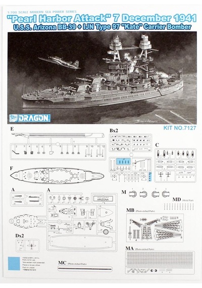 Dragon 7127 1/700 Ölçek, U.s.s. Arizona Bb-39 Savaş Gemisi Ve Ijn Type 97 Kate Bombardıman Uçağı Plastik Model Kiti