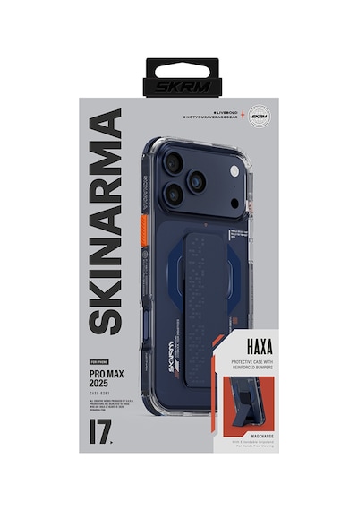 Apple Uyumlu iPhone 17 Pro Max  Kılıf Skinarma M-safe Özellikli Airbag Tasarımlı Standlı Haxa Kapak Mavi Mavi