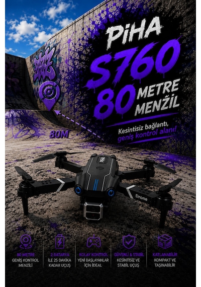 S760 Drone 2Batarya&25Dakika Uçuş 480p Kamera Taşıma Çantalı Drone