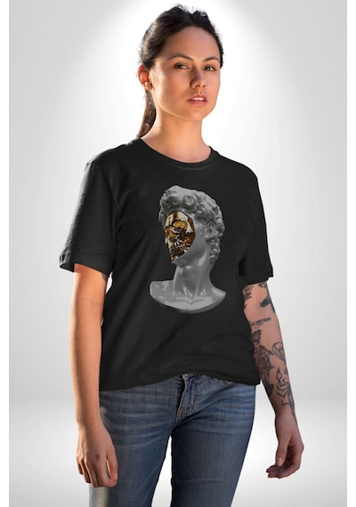 Modern Sanat Apollo Unisex Unisex Siyah Organik Baskılı T-shirt Penye Yüksek Kalite Siyah