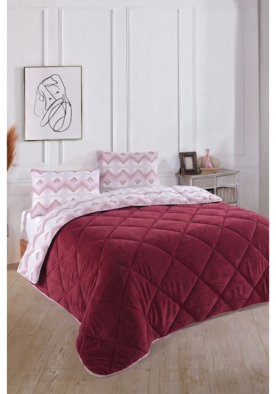 Battal Wellsoft Yorgan Çift Taraflı Yastık Kılıflı 215x235 Cm Bordo