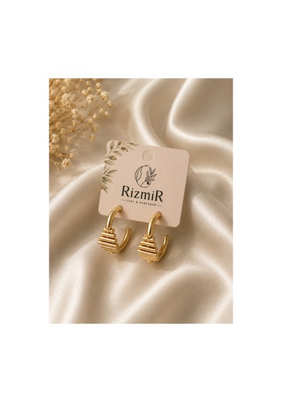Gold Renk Detaylı Halka Kadın Küpe Altın