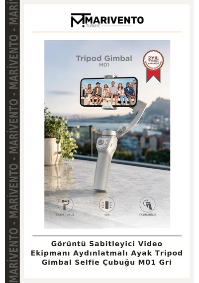 Görüntü Sabitleyici Video Ekipmanı Aydınlatmalı Ayak Tripod Gimbal Selfie Çubuğu M01 Gri
