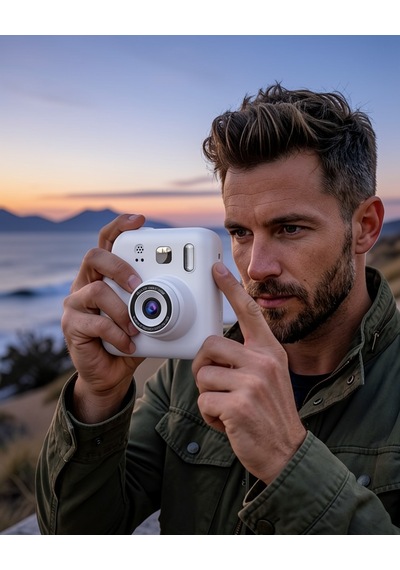 Çocuk Fotoğraf Makinesi Eğlenceli Baskılı 4 Rulo Kağıt 5 Kalem Set Beyaz