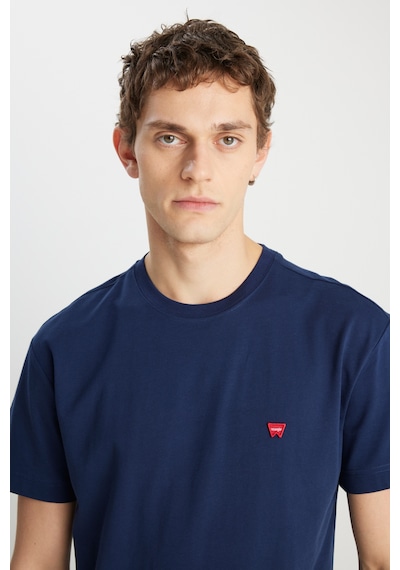 %100 Pamuk Relaxed Fit Geniş Kesim Bisiklet Yaka Minimal Logo Lacivert Tişört NAVY