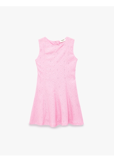 Koton Bürümcük Kumaş Bisiklet Yaka Kolsuz Brodeli Elbise Pembe 6skg80093ak Gül