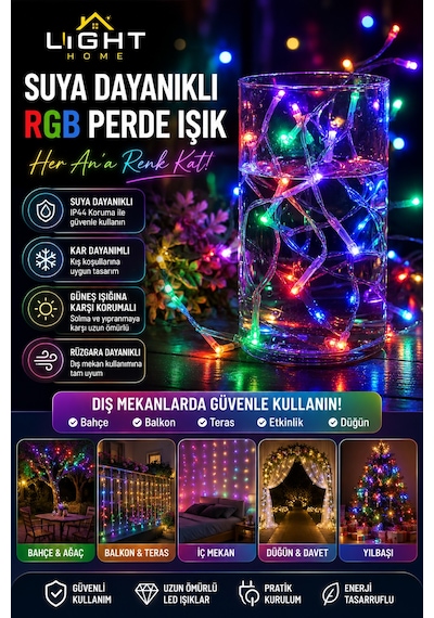 Kablolu Led Işık Zinciri Renkli Rgb Dekoratif Led Aydınlatma Oda Duvar Yatak Odası Parti Yılbaşı Süsü 3 Metre 20 Led Çok Renkli