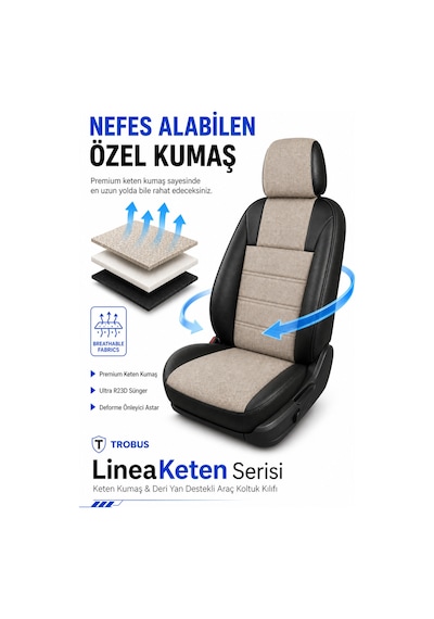 Renault Broadway 1990-2000 Uyumlu Lineaketen Serisi Ortopedik Bej Siyah Koltuk Kılıfı