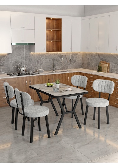 Azra 70x110cm Efes Mutfak Masası, Mutfak Masası Takımı, Yemek Masası, 4 Açık Gri Sandalye Açık Gri