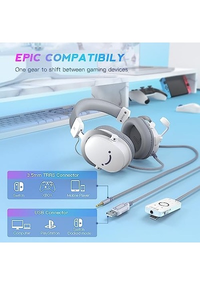 Ampligame H6w Beyaz Mikrofonlu Oyuncu Kulaklığı Usb Bağlantı İle Düşük Gecikme Ve Yüksek Ses Kalitesi
