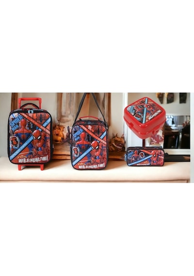 Spıderman Çekçekli Anaokulu Çantası Box Web,beslenme Çantası,kalem Kutu Ve Beslenme Kabı Çok Renkli